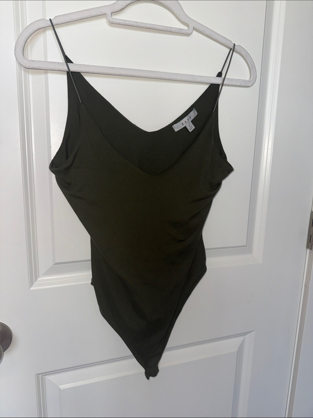 Olive Green V-Neck Spaghetti Strap Bodysuit